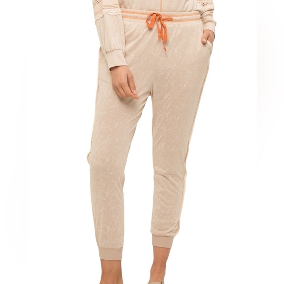 Pants - 156. Women's Acid Wash Cream Frayed Jogger Pants